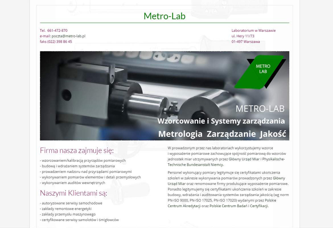 Strona www wykonana dla:  Metro-Lab Wzorcowanie systemy zarządzania